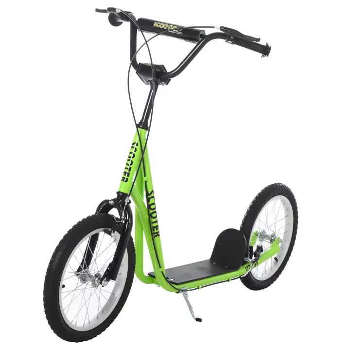 HOMCOM Patinete Infantil, Patinete Urbano, Patinete, Patinete Infantil con Neumáticos y Freno de Mano, Patinete Infantil, Impermeable, Plegable a Partir de 5 Años, 16 Pulgadas, 139 x 58 x 90-96 cm - 1