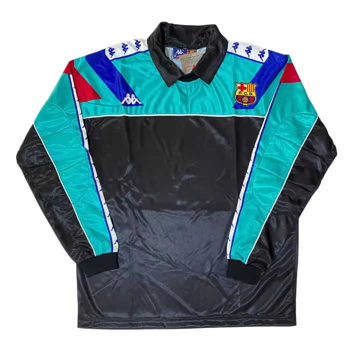 Kappa Camiseta portero Zubizarreta FC Barcelona 1992 93 Escudo Barça Bordado manga larga azul con franja logo kappa  amarillo sin número Original Nueva con Etiquetas para coleccionistas - 1