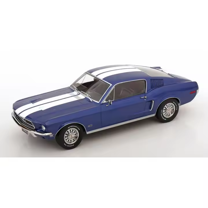 KK ESCALA 1/18 FORD MUSTANG GT FASTBACK AZUL METALICO Y BLANCO 1968 - KKDC181394 - 1