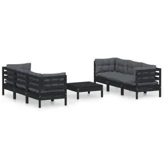 VIDAXL 3096122 juego de muebles de jardín 7 piezas fabricados en madera de pino con cojines color antracita - 1