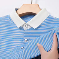 Camisa Polo De Punto Para Hombre 2024 Con Estampado De Rayas Algodón Transpirable Y Cómoda Para Negocios Casual Estilo Moderno - details 5