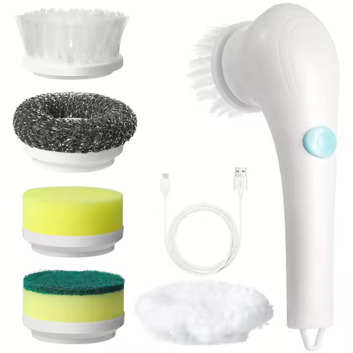 Limpieza Multifuncional Eléctrica Set De Cepillo De Limpieza Para El Hogar Y La Cocina Con 3 Piezas Cepillo De Limpieza Mágico Inalámbrico Para Baño Material Plástico - 1