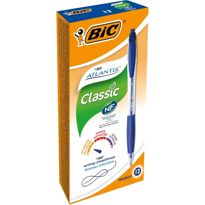 BIC Atlantis Classic Bolígrafo Retráctil Punta Media 1,0mm Azul (Caja de 12 Uds.) - 1