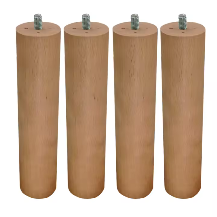 LIQUIDADESCANSO - SET de cuatro patas de madera de haya cilíndrica para SOMIER o BASE TAPIZADA, resistente, pase de rosca, altura 25cm, 5,5 diámetro, métrica M10, sistema antirruido, fácil limpieza, color natural - Soporte firme para muebles de dormitorio - 1