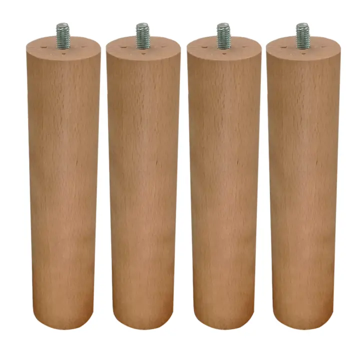 LIQUIDADESCANSO - SET de cuatro patas de madera de haya cilíndrica para SOMIER o BASE TAPIZADA, resistente, pase de rosca, altura 25cm, 5,5 diámetro, métrica M10, sistema antirruido, fácil limpieza, color natural - Soporte firme para muebles de dormitorio - 1