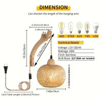 Lámpara De Pared De Bambú IRALAN Luz Natural De Rotura E27 Hileras Manuales De Lámpara De Sombrilla Iluminación Fijas - details 3