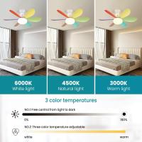 Ventilador de techo 52cm con luz y mando a distancia, ventilador de techo silencioso, base E27 40 W, 6 aspas, 3 velocidades, luz fría/neutra/cálida, apto para dormitorio, salón - details 1