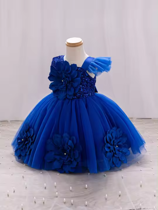 Vestido De Princesa Para Niñas Sin Mangas Vestido De Boda De Malla Con Mariposa Tridimensional Vestido De Cumpleaños Y Fiesta De Carnaval Para Niñas De 1-5 Años - 1