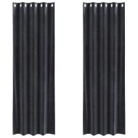 Cortinas Opacas vidaXL con Ojales 2 pcs Gris Oscuro Terciopelo - details 1
