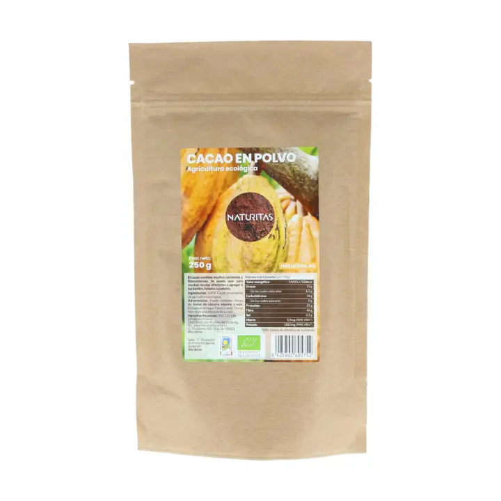 Cacao desgrasado en Polvo bio 250 g NATURITAS  100% natural ecológico  0% azúcares  Rico en antioxidantes  Repostería - 1