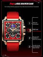 Reloj De Cuarzo Deportivo LIGE Para Hombres Con Correa De Silicona Y Dial Cuadrado Resistente Al Agua Y Al Choque Con Fechas Y Fase Lunar - details 5