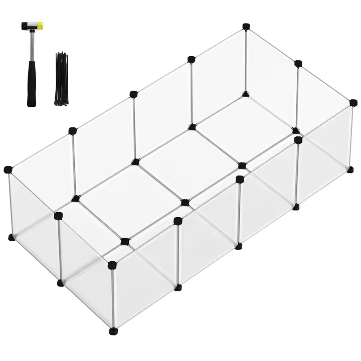 SONGMICS Valla para Mascotas, Parque para Cobayas con Suelo, Recinto Interior de Plástico Transparente para Hámsters, Conejos, Erizos, para Animales Pequeños, 143 x 73 x 46 cm, Gris/Blanco - 1