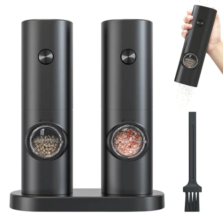 Molinillo eléctrico de Pimienta, molinillo de Pimienta Negra con Pilas (sin baratería), molinillo de Pimienta con Luz LED, control de perilla con una mano, grosor ajustable, molinillo de Pimienta recargable, accesorio de almacenamiento de la cocina - 1