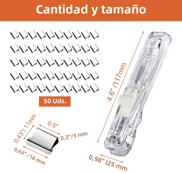 Clavadora Mini De Acero Inoxidable Con 50 Clips De Papel Y Abrazaderas De Clavija Para Oficina Y Escuela Suministros De Escritorio - 1