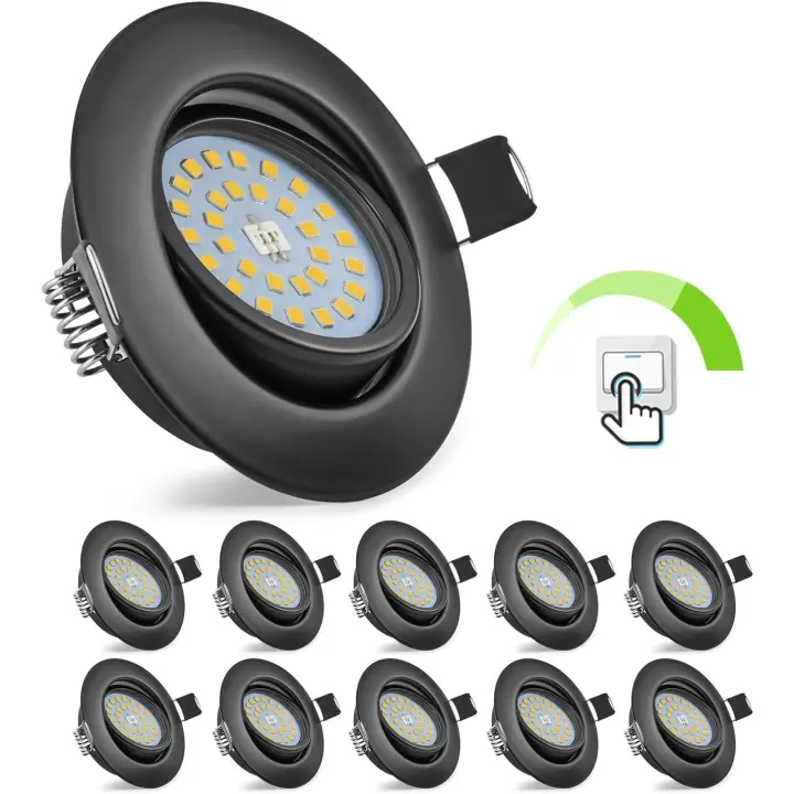 Foco empotrable LED regulable Negro, 10x5 W Orientable 60 °, Iluminación empotrada 220V 4000K Neutral Blanco 600LM, Foco de techo extraplane 30mm para Cocina dormitorio, agujero 68-80mm [Clase Energética E] - RWSpot empotable en pared y Techo - 1