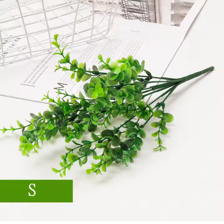 1PC Eucalipto Artificial Con 7 Ramas Decoración De Interiores Para Restaurante Y Jardín Arreglo Floral De Hojas De Eucalipto Para Exhibición Y Decoración - 1