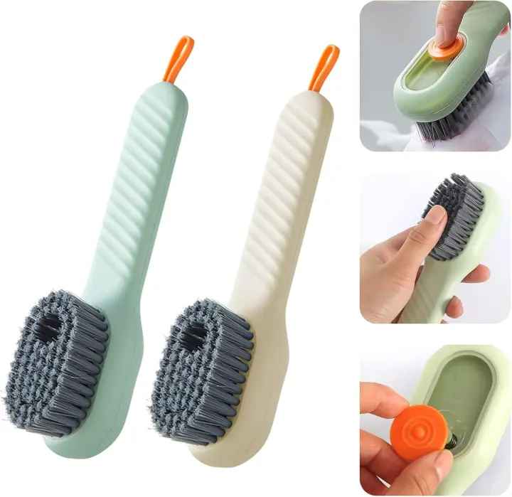 Cepillo para zapatos, cepillo limpiador para fregar zapatos, cepillo limpiador de botas con caja de líquido, cepillo para ropa, herramienta de limpieza, cepillo limpiador de ropa, 2 piezas - 1