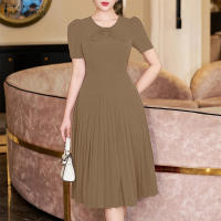 ZANZEA Vestido De Fiesta Coreano Elegante Con Cintura Ajustada Y Pliegues A-line Para Mujer De Manga Corta Estilo Casual Longitud De Rodilla - details 3