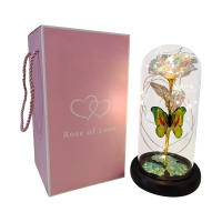 Lámpara De Rosas Artificiales Con LED Colores Y Mariposa En Vidrio Regalo Para Mujeres Luz De Galaxia Rosa Artificial Con Mariposa Y LED Colorido - details 22
