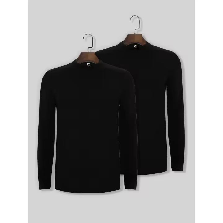 Roly - Pack de 2 Camisetas de manga larga (Entrega en 48 horas) – Varias Tallas – Color Negro - Tejido tubular sin costuras laterales, cuello redondo de 4 capas, cubrecosturas de refuerzo en cuello y hombros, sin puños, ideal para uso diario - 1