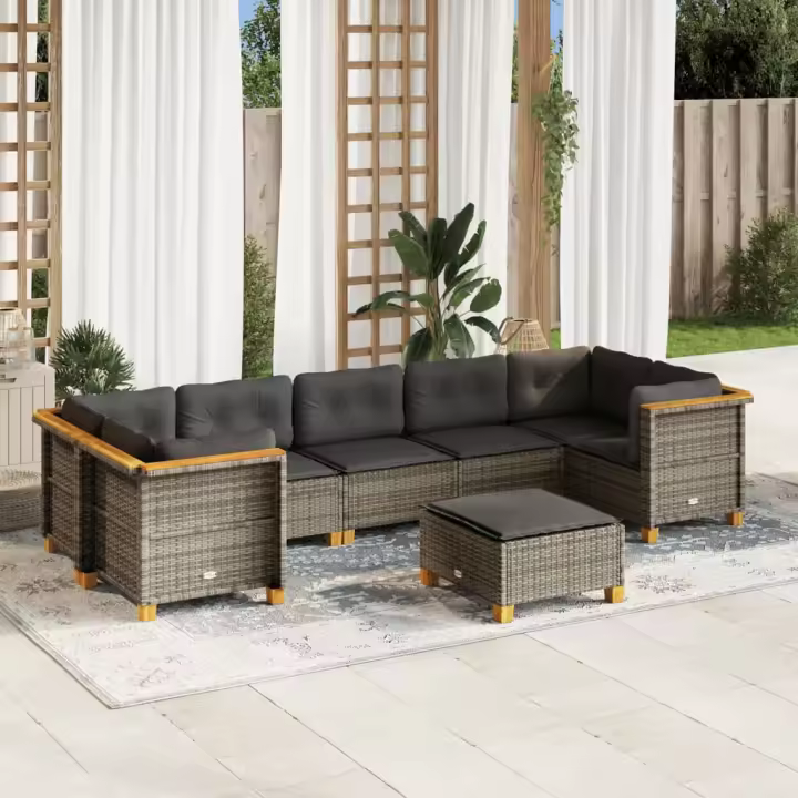 vidaXL Set de sofás de jardín 8 pzas y cojines ratán sintético gris - 1