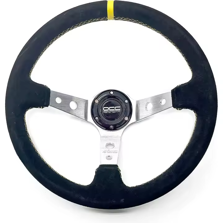 VOLANTE DESPLAZADO MOD. TRACK PIEL VUELTA BRAZOS PLATA OCC MOTORSPORT - 1