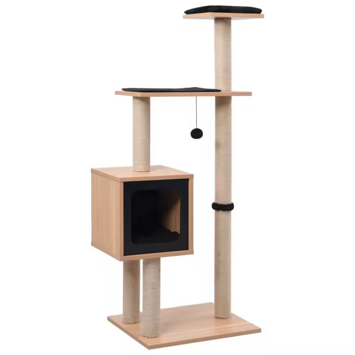 vidaXL Rascador para Gatos con Alfombra Rascadora de Sisal 123 cm Casita Poste Color Negro,  Blanco, y mas - 1