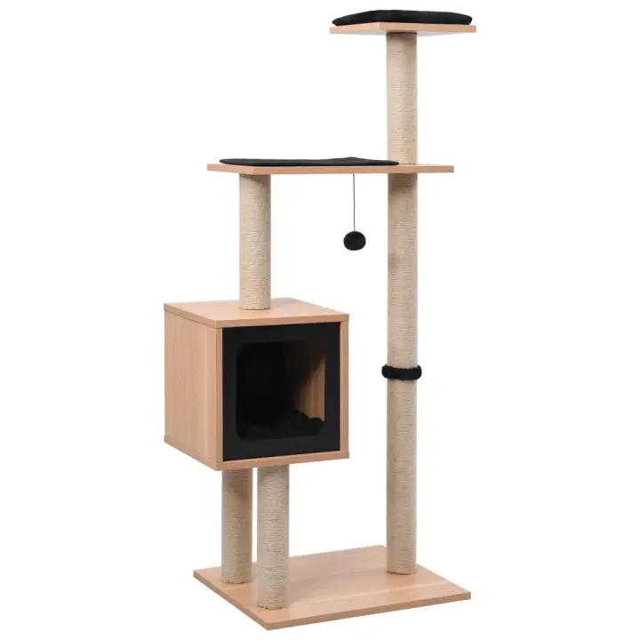 vidaXL Rascador para Gatos con Alfombra Rascadora de Sisal 123 cm Casita Poste Color Negro,  Blanco, y mas - 1
