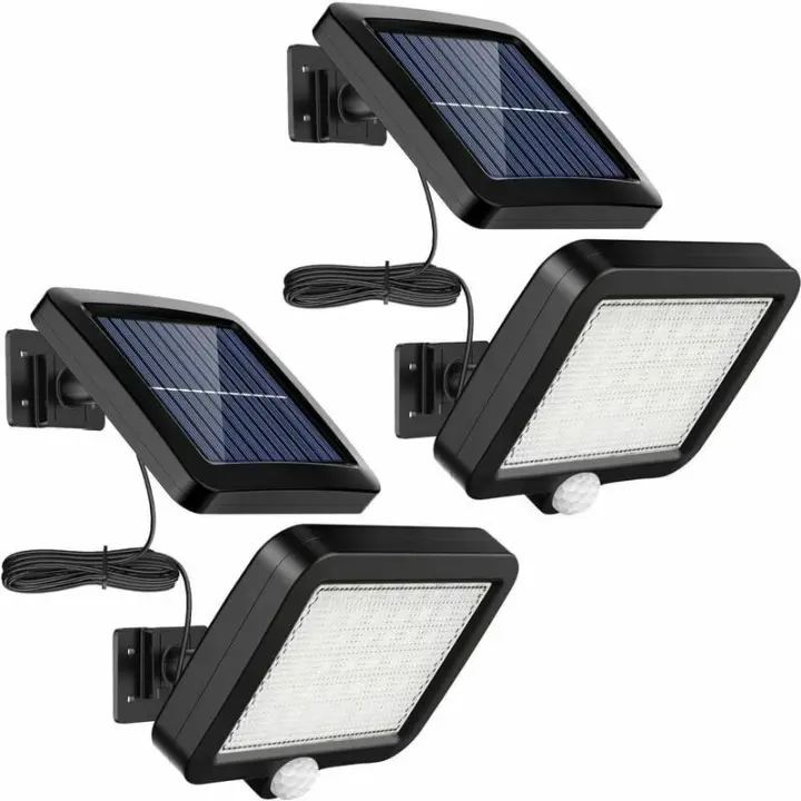 Juego de 2 luces solares para exteriores, 56 LED con sensor de movimiento, resistente al agua Ip65, ángulo de iluminación de 120°, aplique solar para jardín con cable de 16,5 m - 1