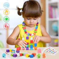 Juguetes de Madera Montessori 2 en 1 para niños de 2, 3, 4 y 5 años, rompecabezas de Madera con cuentas, juguetes apilables, rompecabezas de Madera, juego educativo acualizado - details 3
