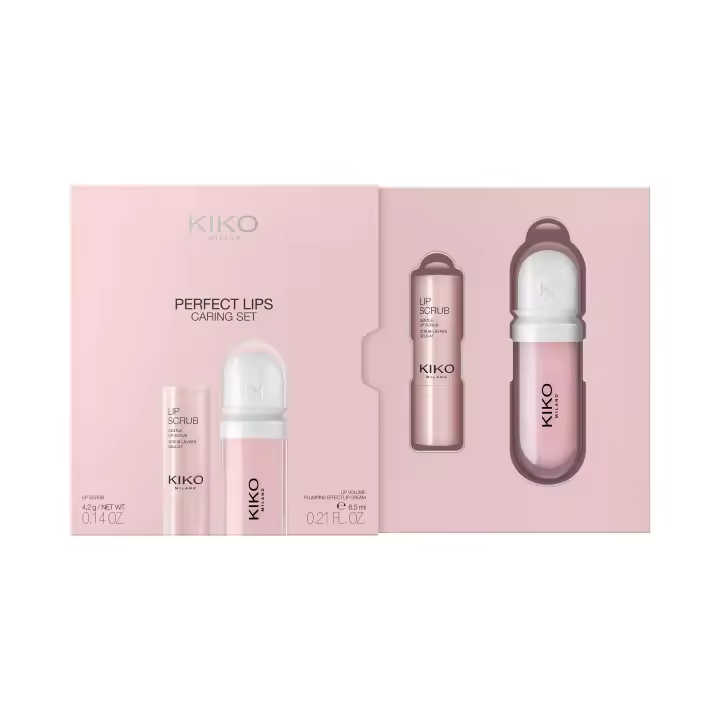 Pack rutina maquillaje KIKO Milano Perfect Lips Caring Set, Set de cuidado de la piel: 1 exfoliante de labios y 1 crema perfeccionadora de labios - 1