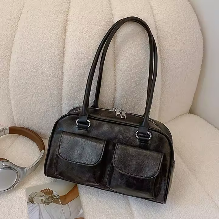 Bolso De Hombro Vintage Para Mujer De Cuero PU Tote De Lujo Monedero Retro Con Manija Top Clutch Bag Casual Para Todas Las Estaciones - 1