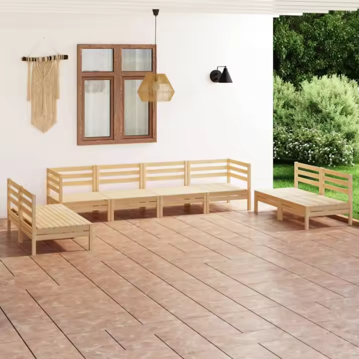 vidaXL Juego de muebles de jardín 8 piezas madera maciza de pino - 1
