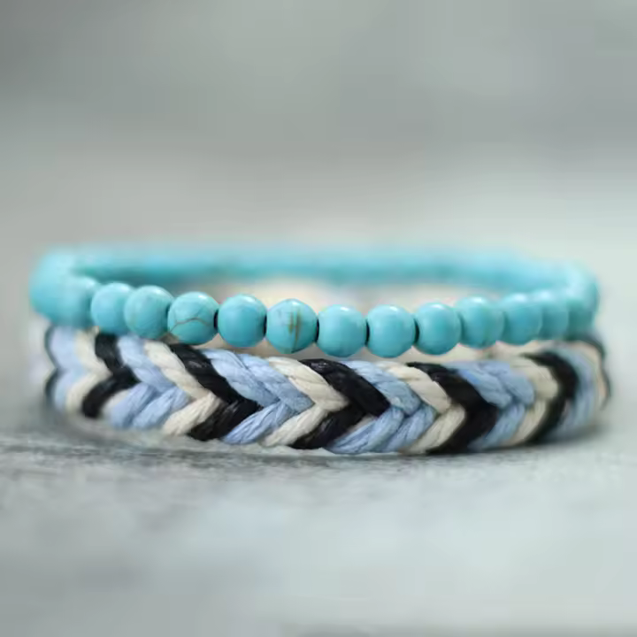 Set De 2 Pulseras Para Hombre Hechas a Mano Con Madera Volcánica Y Piedra Ojo De Tigre Pulsera De Cuerda Macramé Pulsera De Charms Moda Étnica - 1