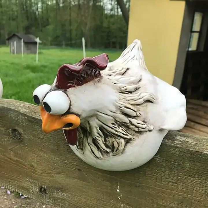 Estatua De Resina Divertida De Pollo Para Decoración De Jardín Pared De Valla De Granja Estilo Artístico Para Casa Decoración Del Hogar Y Jardín - 1