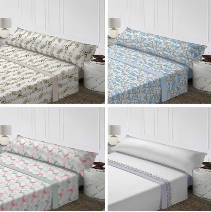 Juego de sábanas Modelo ALEATORIO de microfibra tacto satén, ligero, suave y fresco - Para cama de 150, 135, 90 y 105 - Ideal para primavera y verano - Dormitorio elegante y confortable. - 1