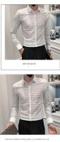 Camisa De Rayas Para Hombre Verano Transpirable Con Cortes De Encaje Manga Larga Ajustada Para Clubes Proms Fiestas Sociales - details 7