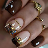 Kit De Uñas Postizas De Presión Para Mujeres Y Niñas 24 Piezas Juego De Uñas Postizas Cortas Cuadradas Con Diseño De Flores Geométricas Y Brillo Moda Oficina - details 0