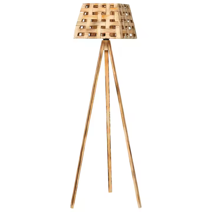 Lámpara de pie 143 cm. pino natural efecto quemado, tipo E 27 Max 45 - 60 W WELLHOME - 1