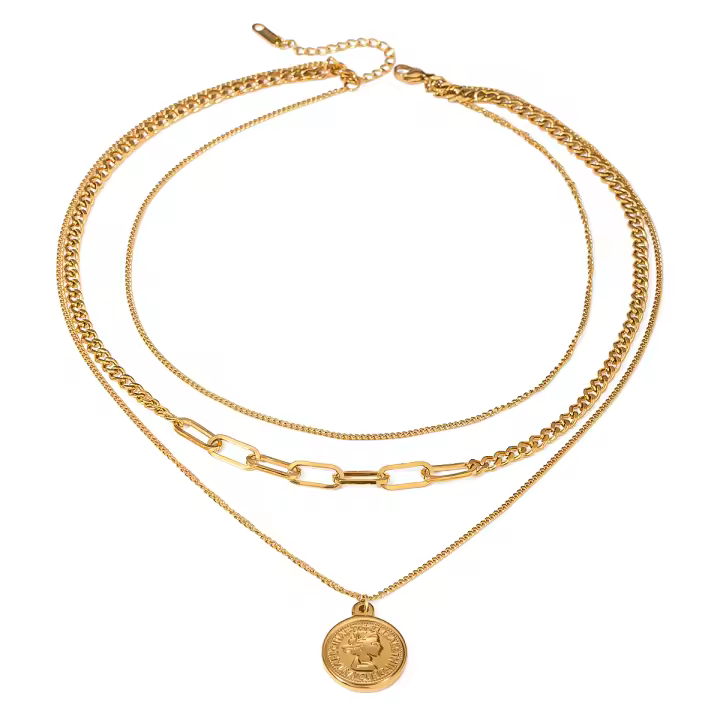 Collar Personalizado Uworld Fashion En Acero Inoxidable 3 En 1 Moneda Colgante 18K Gold Impermeable Para Mujer Joyería Moda - 1