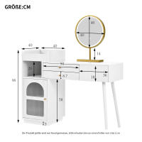 Set de tocador con Espejo LED E iluminación en 3 Colores, tocador de Madera with 3 cajas y aparador, extensible-Dimensiones Diseño: 120/A90/D40 cm (taburete no incluido) - details 9
