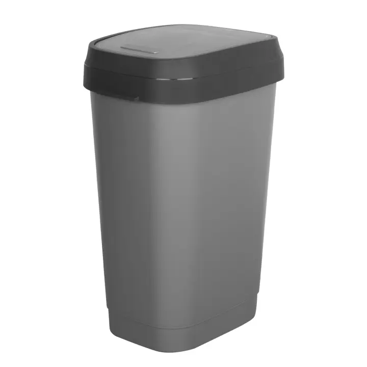 Curver - Cubo de basura Dual Swing 50L gris, diseño vertical compacto, tapa basculante con doble apertura, ideal para cocinas familiares y oficinas, medidas 31x42x62 cm, materiales resistentes, fácil de limpiar, estilo moderno para cualquier espacio - 1