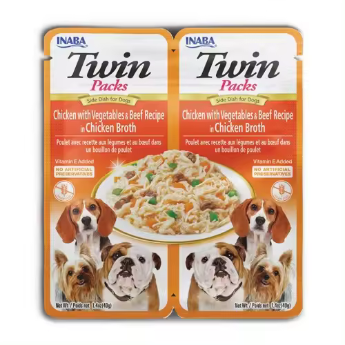 Inaba Churu Twin Packs Pollo con Guiso de Verduras y Ternera en Caldo de Pollo para Perros (12 Packs x 2 unidades x 40gr) - 1