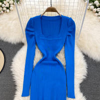 Vestido REALEFT De Mujer Otoño Invierno Con Cuello Cuadrado Manga Larga Y Acolchado De Puff Trasero Lateral Split Midi Casual - details 24