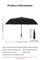Paraguas Automático Negro 1PC Reforzado Para Protección Contra El Sol Y La Lluvia Para Adultos Plegable De 3 Secciones Metálica - details 8