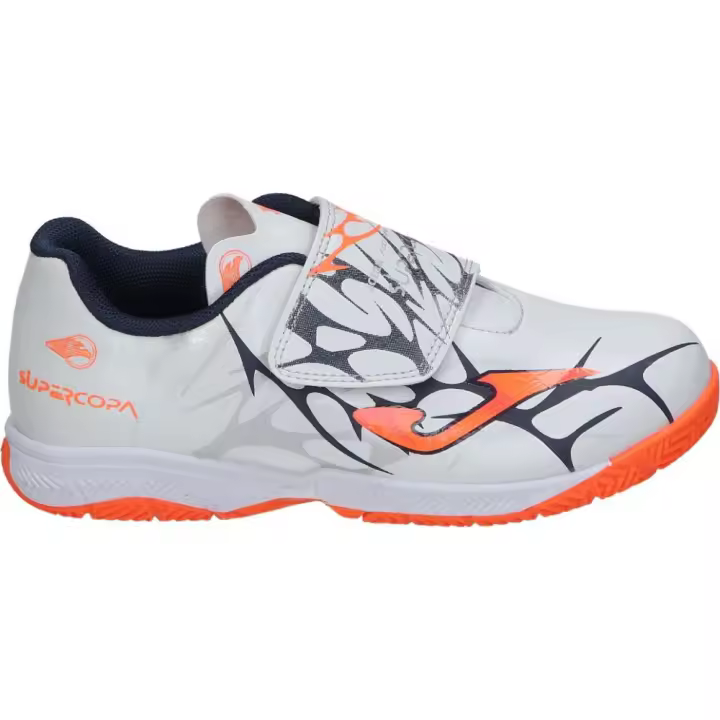 JOMA | Zapatillas de Fútbol Sala Joma Super Copa Jr 25 para Niño – Zapatilla Sala en Color Blanco con Detalles de Naranja – Deportivas Indoor con Cierre de Velcro – Estilo Deportivo – Modelo SCJS2502INV - 1