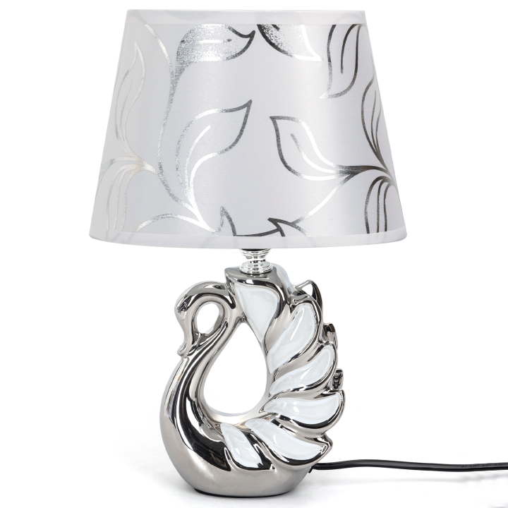 Aigostar Lampara de Mesa de Cerámica, Vintage Lámpara de Mesita de Noche con Pantalla de Tela, Casquillo E14, max.40W, Luz de Noche, Lámpara de Sobremesa para Dormitorio, Salón (sin Bombilla) -H310mm