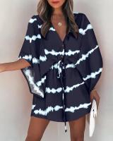 Vestido Casual De Verano Para Mujer Con Estampado Y Volante Estilo Playa Cuello En V Manga Batwing A-Line Largo Mini - details 11