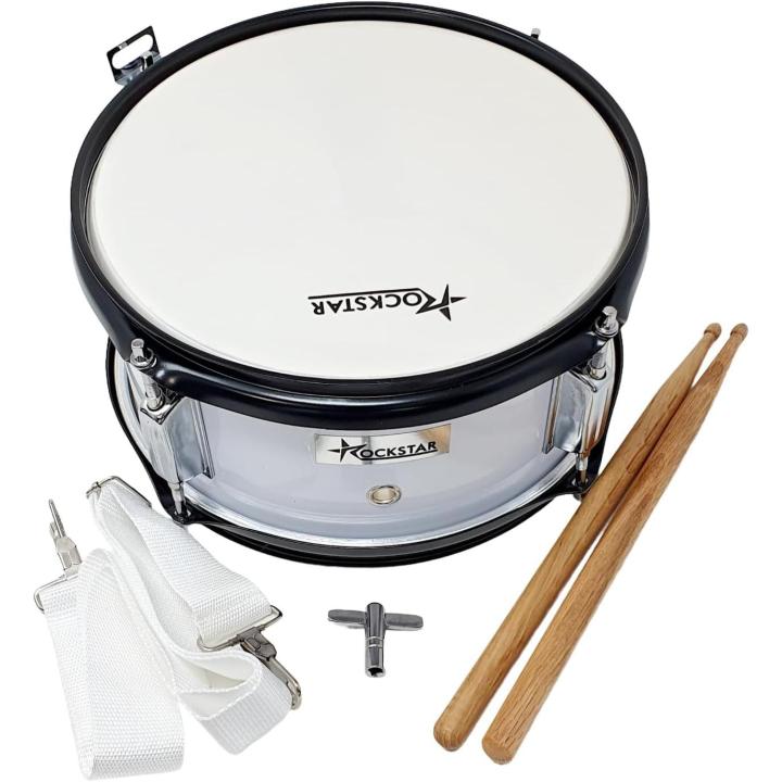 Caja de Marcha Iniciación en Madera ROCKSTAR Music -  Afinable 1055H-5433 Tambor Incluye Correa y Baquetas, Instrumento Musical de Percusión, Parche afinable y bordonero. 26cm Diámetro y 13cm Altura