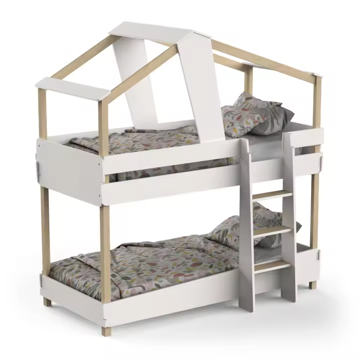 Miroytengo Litera Juvenil Infantil 90x190 cm Timber Color Blanco Mate y Beige en Forma de Cabaña, Mueble de Dormitorio - 1